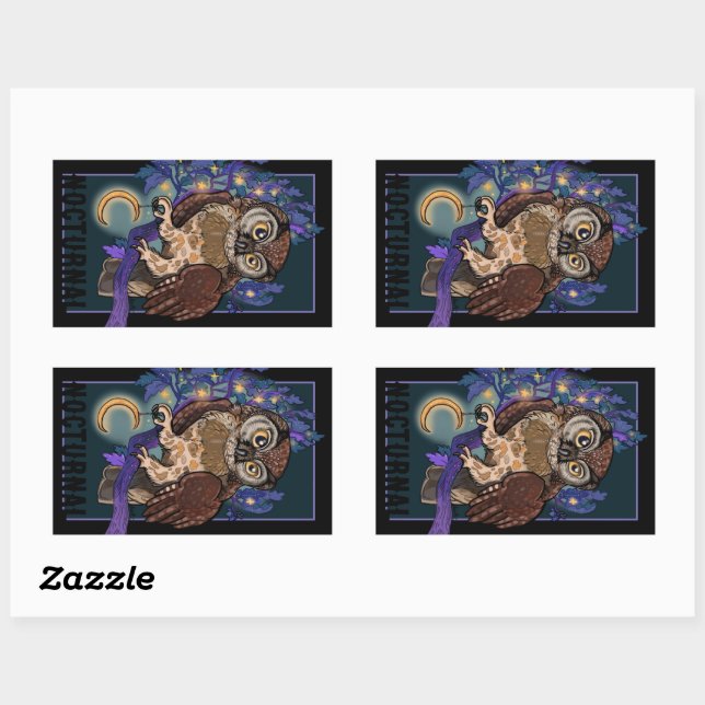 Boreal Night Tree Owl Noctural Rectangular Sticker (Sheet)