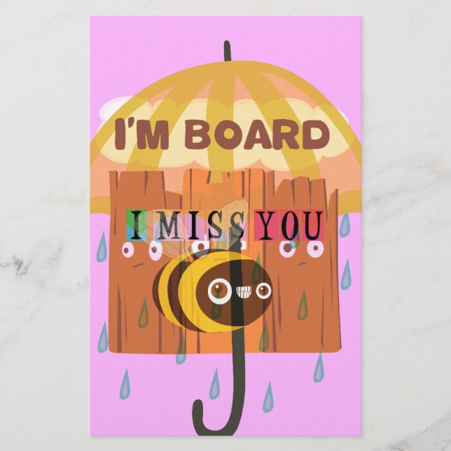  Bored Bee: A Rainy Day Mood. "I Miss You" Stationery (Front)