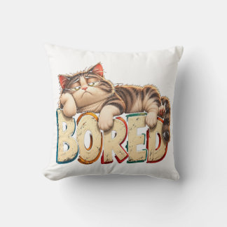 Bored Cat Funny Lazy Mood Humour Cushion