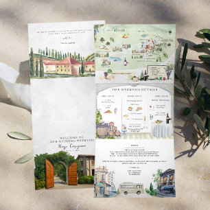Borgo Corsignano   Illustrated Wedding Tri-Fold Invitation