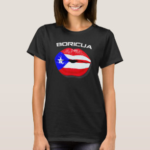 Boricua Kiss Puerto Rico Flag Lips Design T-Shirt