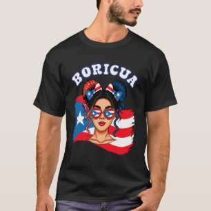 Boricua Messy Bun Puerto Rico Rican Flag Hispanic T-Shirt