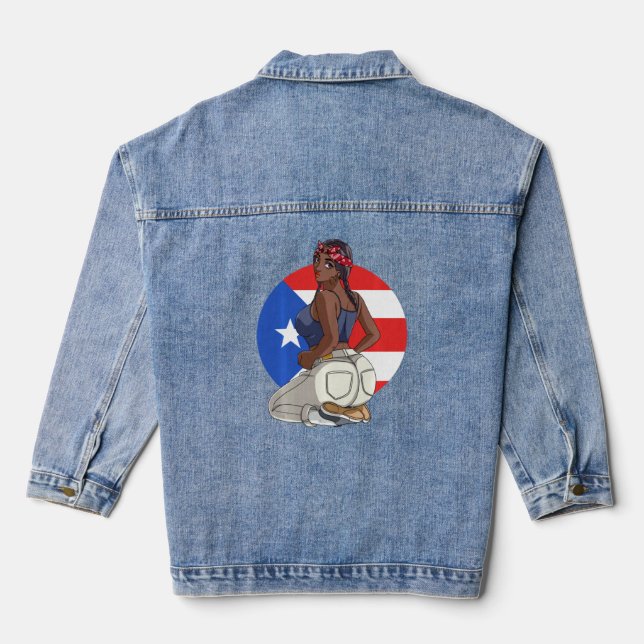 Boricua Morena Puerto Rican Girl Puerto Rico Flag  Denim Jacket (Back)