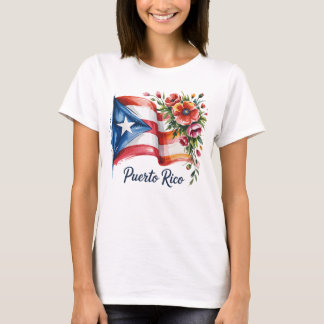 Boricua Pride Floral Puerto Rican Flag Watercolor  T-Shirt