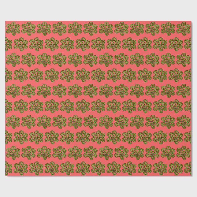 Boricua Sun Green Christmas wrapping paper (Flat)