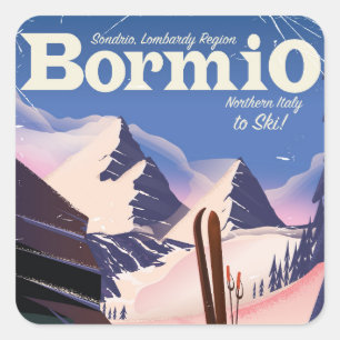 Bormio,Sondrio, Lombardy Region, Italy ski poster. Square Sticker