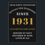 Born 1931 90th Birthday Love Add Your Name Black Invitation<br><div class="desc">For those born in 1931 and celebrating their 90th birthday party we have the ideal birthday invitation card. The black background with a white and gold design is simple and yet elegant. Easily customise the text to the front and the rear of this birthday invitation card using the template provided....</div>