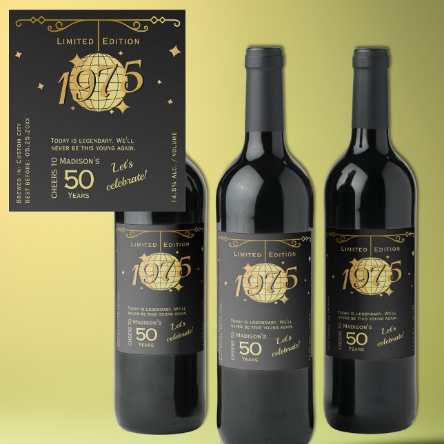 Born 1975 50th birthday party elegant wine Label (Creator Uploaded)