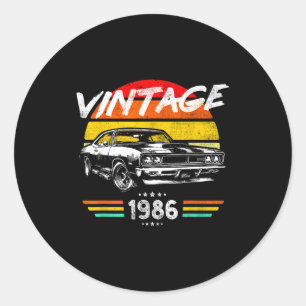Born 1986 40th birthday vintage muscle car fathers classic round sticker