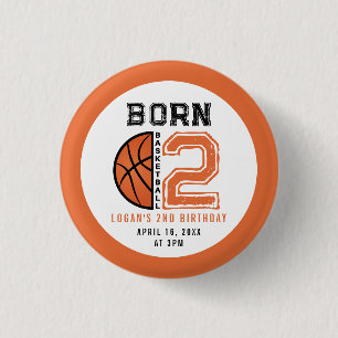 Born 2 Ball Basketball 2nd Birthday Party  3 Cm Round Badge