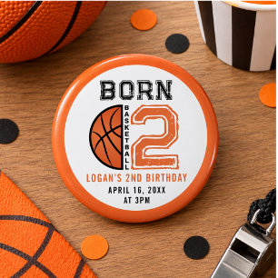 Born 2 Ball Basketball 2nd Birthday Party 3 Cm Round Badge