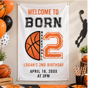 Born 2 Ball Basketball 2nd Birthday Party Banner