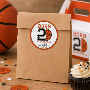  Born 2 Ball Basketball 2nd Birthday Party Classic Round Sticker