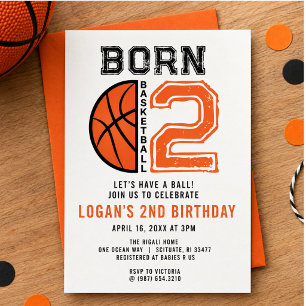 Born 2 Ball Basketball 2nd Birthday Party Invitation