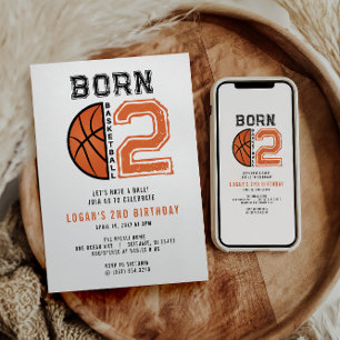 Born 2 Ball Basketball 2nd Birthday Party  Invitation