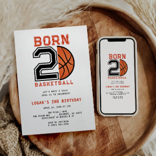 Born 2 Ball Basketball 2nd Birthday Party Invitation