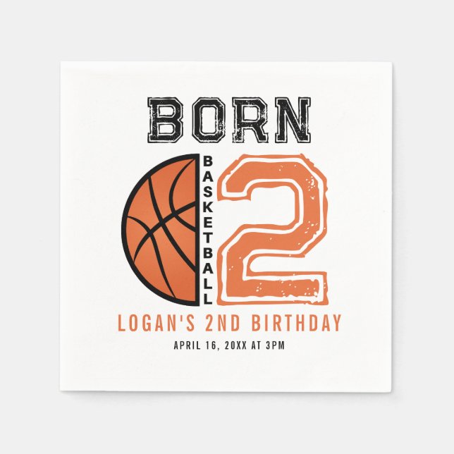 Born 2 Ball Basketball 2nd Birthday Party  Napkin (Front)