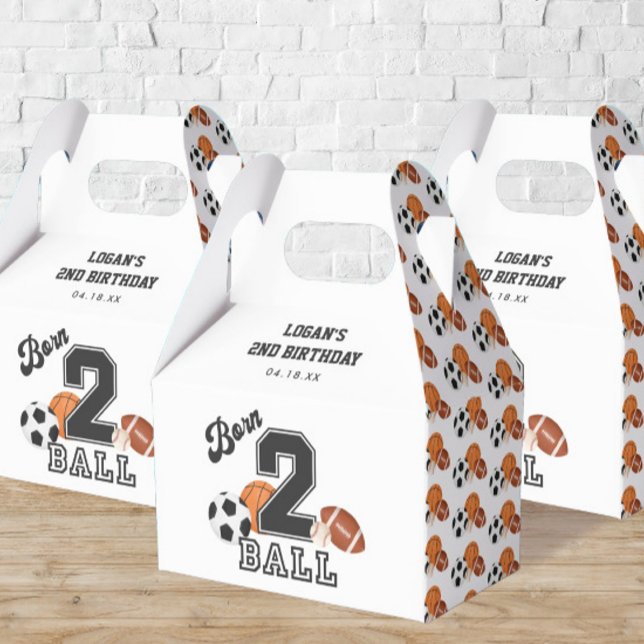 Born 2 Ball Sport Theme Boy Second Birthday Party Favour Box (Creator Uploaded)