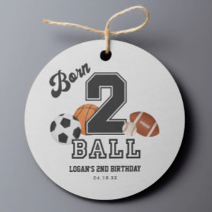 Born 2 Ball Sport Theme Boy Second Birthday Party Favour Tags