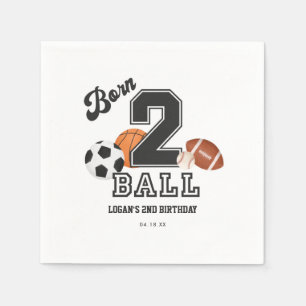 Born 2 Ball Sport Theme Boy Second Birthday Party Napkin