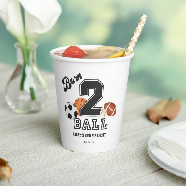 Born 2 Ball Sport Theme Boy Second Birthday Party Paper Cups (Insitu)