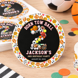 Born 2 Ball Sport Themed Boy 2nd Birthday Party Classic Round Sticker