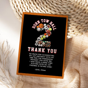 Born 2 Ball Sport Themed Boy 2nd Birthday Party Thank You Card