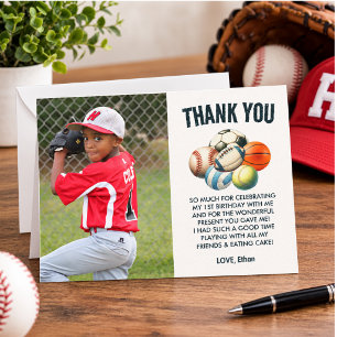 Born 2 Ball Sport Themed Boy 2nd Birthday Party Thank You Card