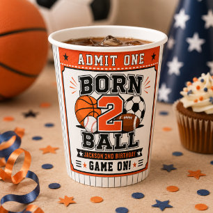 Born 2 Ball Sports Boy 2nd Birthday party Paper Cups