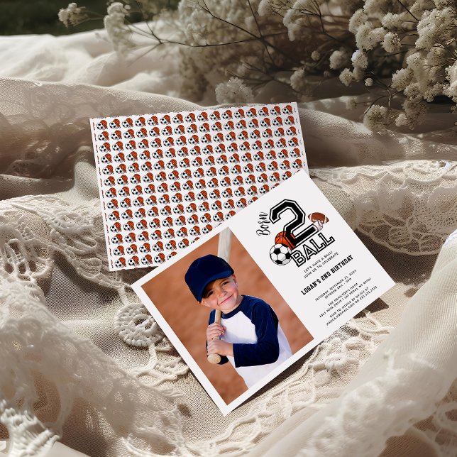 Born 2 Ball Sports Theme Boy’s 2nd Birthday Party Invitation (Creator Uploaded)