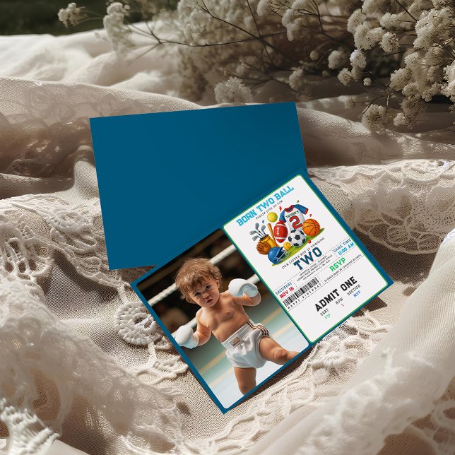 Born 2 Ball Sports Theme Boy’s 2nd Birthday Party  Invitation (Creator Uploaded)