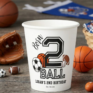 Born 2 Ball Sports Theme Boy’s 2nd Birthday Party Paper Cups