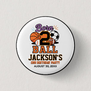 Born 2 Ball Sports-Themed Boy 2nd Birthday Party 3 Cm Round Badge