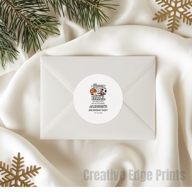 Born 2 Ball Sports Themed Boy 2nd Birthday Party Classic Round Sticker (Born 2 Ball Sports Themed Boy 2nd Birthday Party sticker
)