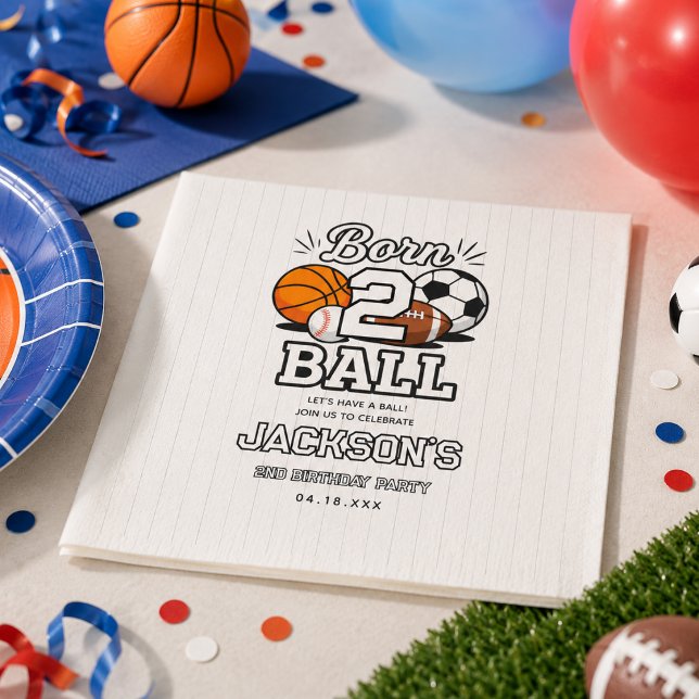 Born 2 Ball Sports Themed Boy 2nd Birthday Party Napkin (Born 2 Ball Sports Themed Boy 2nd Birthday Party Napkins
)