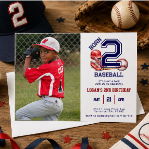 Born 2 Baseball   Sports Theme Boy's 2nd Birthday  Invitation