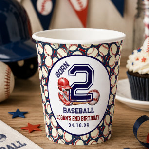 Born 2 Baseball Sports Theme Boy's 2nd Birthday Paper Cups