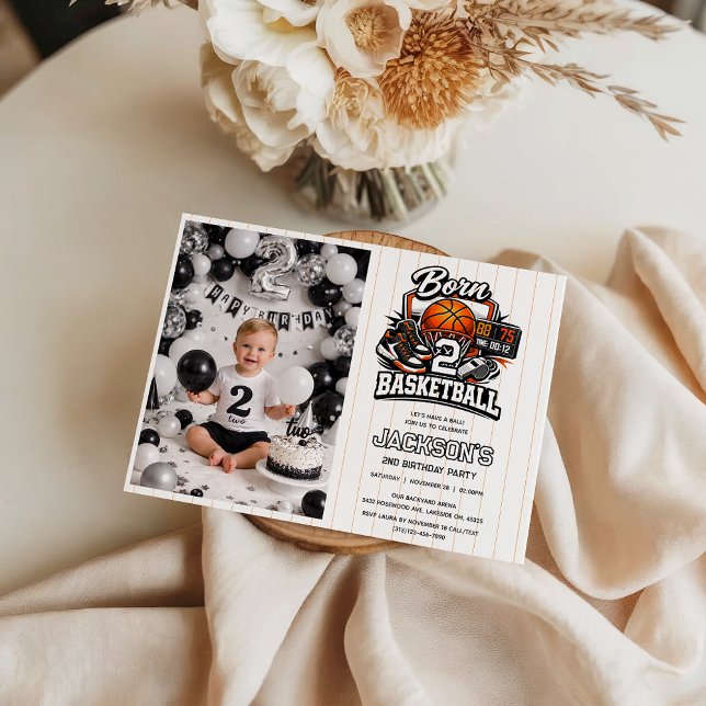 Born 2 Basketball Sports Themed Boy 2nd Birthday  Invitation ( Born 2 Basketball Sports Themed Boy 2nd Birthday photo Invitation)