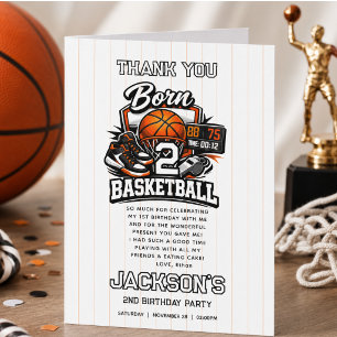 Born 2 Basketball Sports Themed Boy 2nd Birthday Thank You Card