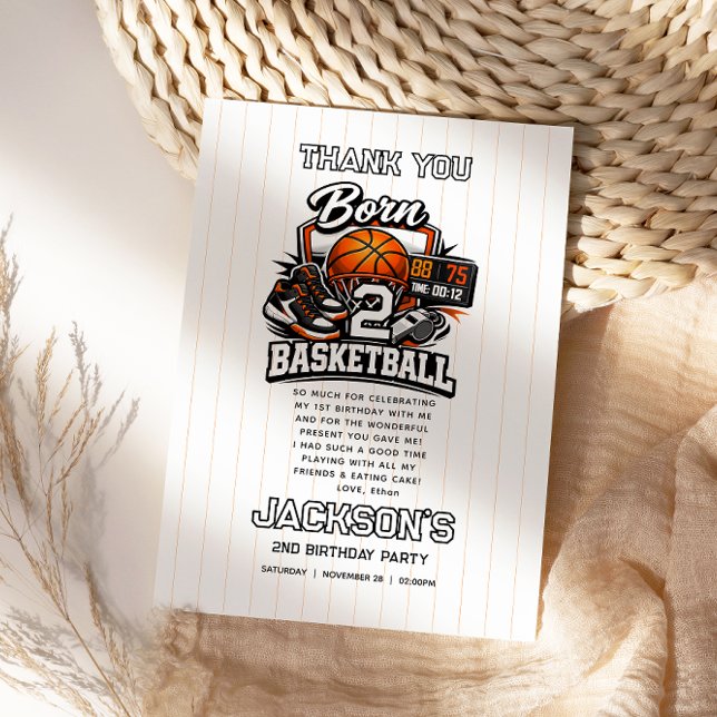 Born 2 Basketball Sports Themed Boy 2nd Birthday  Thank You Card (Born 2 Basketball Sports Themed Boy 2nd Birthday Thank You Card
)