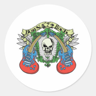 Born 2 Rock Skull Classic Round Sticker
