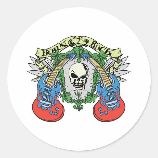 Born 2 Rock Skull Classic Round Sticker (Front)