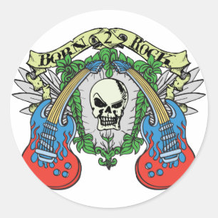 Born 2 Rock Skull Classic Round Sticker