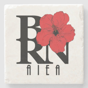 BORN Aiea Hawaii Red Hibiscus Stone Coaster