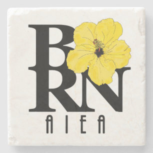 BORN Aiea Hawaii Yellow Hibiscus Stone Coaster