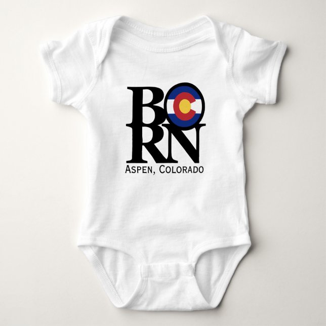 BORN Aspen Colorado Baby One Piece Baby Bodysuit (Front)