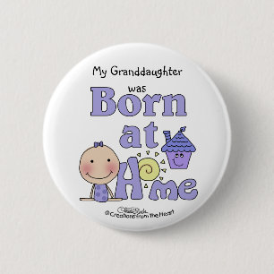 Born At Home-Stick Figure Girl in Purple 6 Cm Round Badge