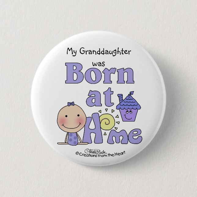 Born At Home-Stick Figure Girl in Purple 6 Cm Round Badge (Front)