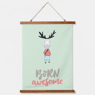 Born Awesome Modern Cartoon Deer Hanging Tapestry