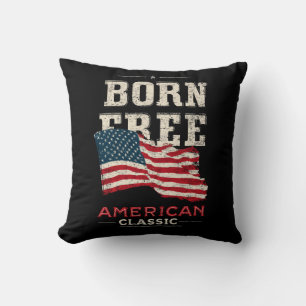 Born Free American Classic Patriotic USA Flag Blue Cushion